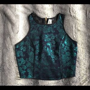 Intricate green and black crop top
